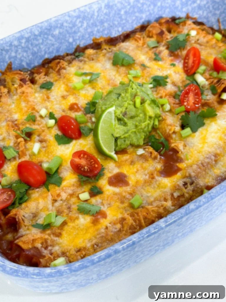 Close-up of a serving of Dump and Go Taquito Casserole with fresh cilantro