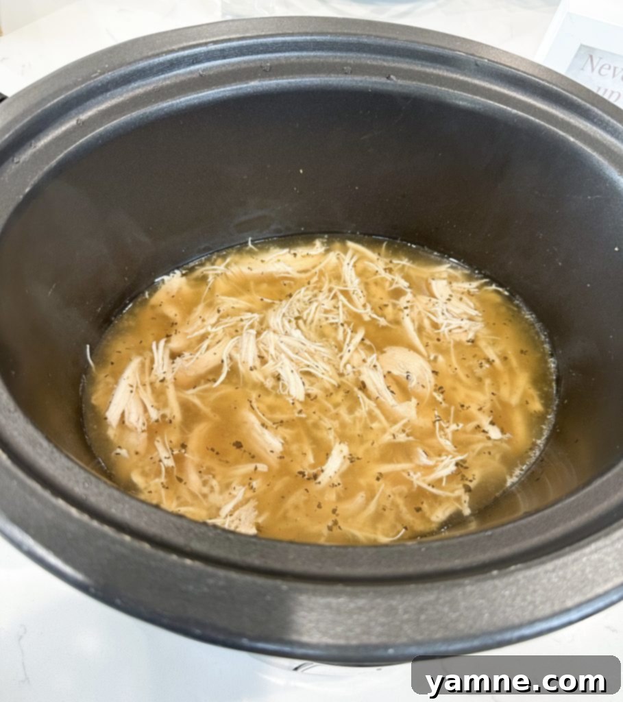 Shredding Chicken for Slow Cooker Italian Chicken Noodle Soup
