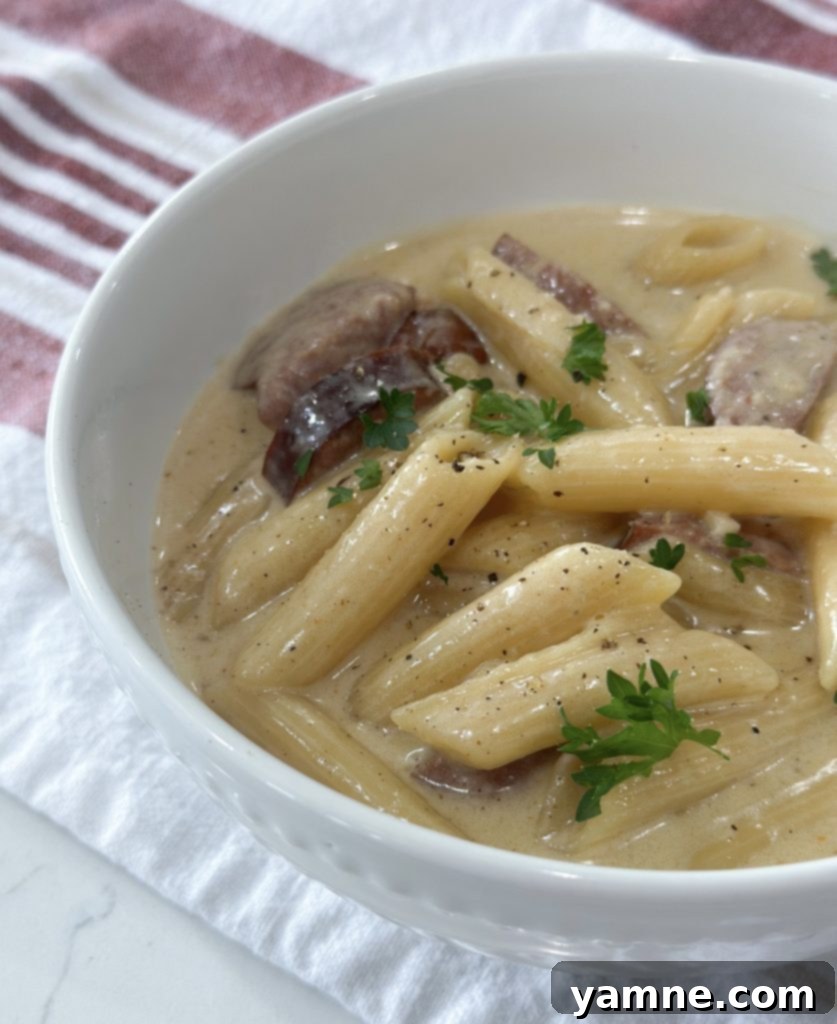 Close-up of One-Pot Cajun Chicken Alfredo in a pot
