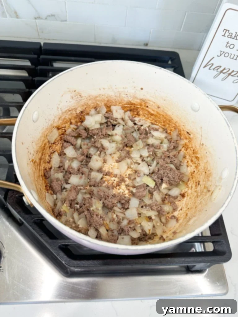Loaded Cheeseburger Hash Brown Bake 2 cheeseburger hashbrown casserole ingredients being prepped