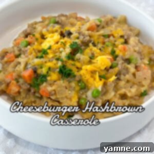 Loaded Cheeseburger Hash Brown Bake 6 cheeseburger hashbrown casserole in a round dish