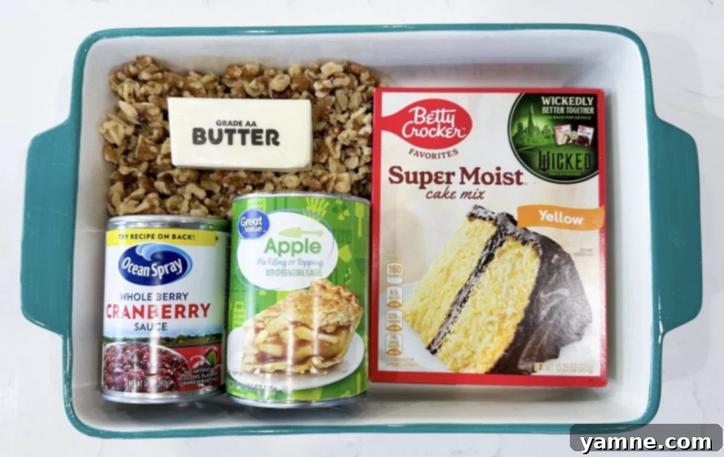 Ingredients for Apple Cranberry Christmas Dump Cake