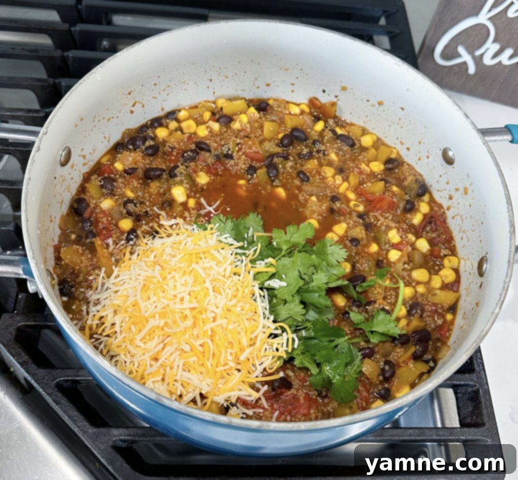 meatless taco skillet with cilantro and cheese