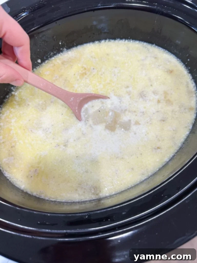 Mixing cream for slow cooker potato soup