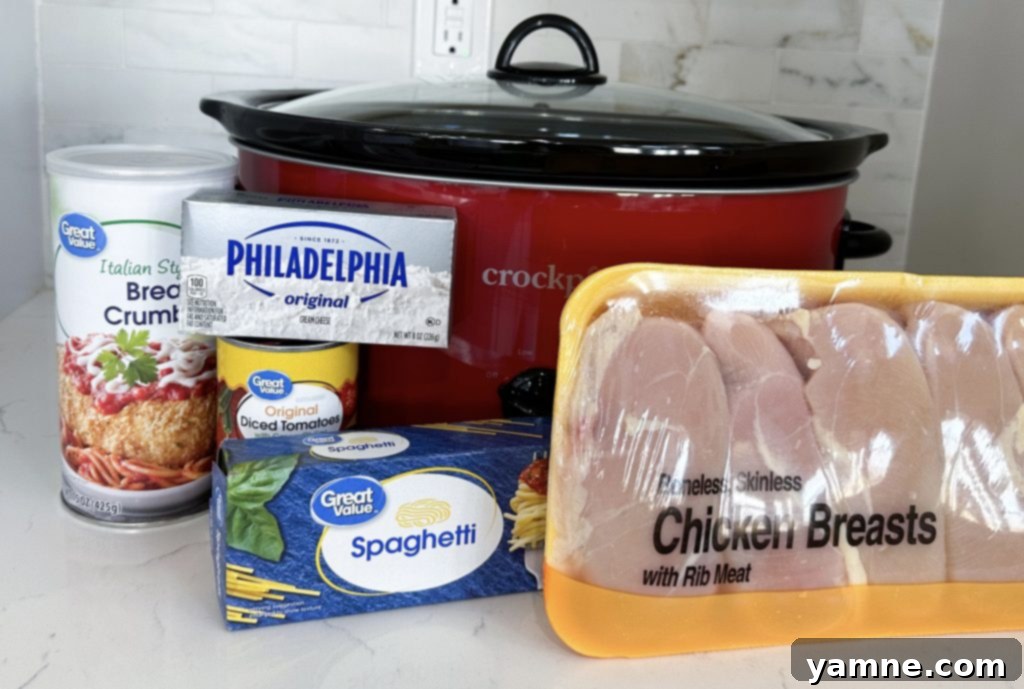 Slow cooker chicken spaghetti ingredients