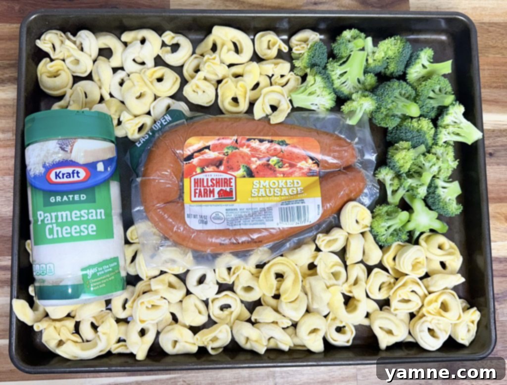 Sausage and Cheese Tortellini Sheet Pan Dinner 2 sheet pan sausage tortellini ingredients