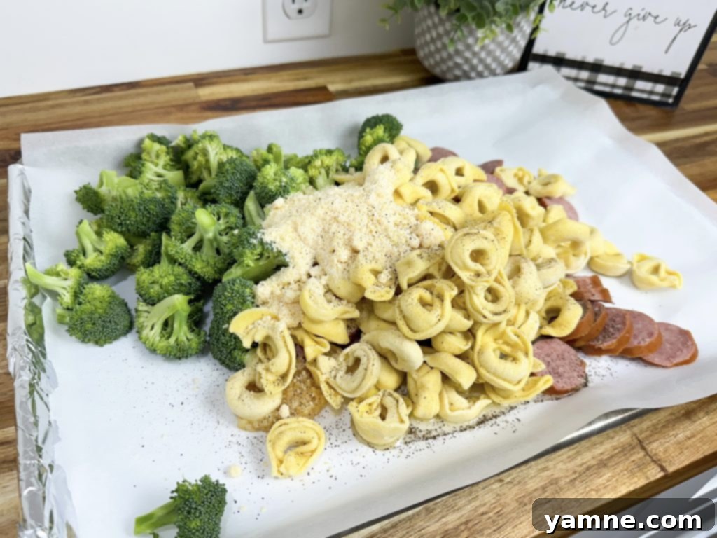 Sausage and Cheese Tortellini Sheet Pan Dinner 3 sheet pan sausage tortellini dinner