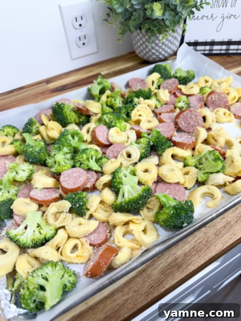 Sausage and Cheese Tortellini Sheet Pan Dinner 5 sheet pan sausage tortellini dinner