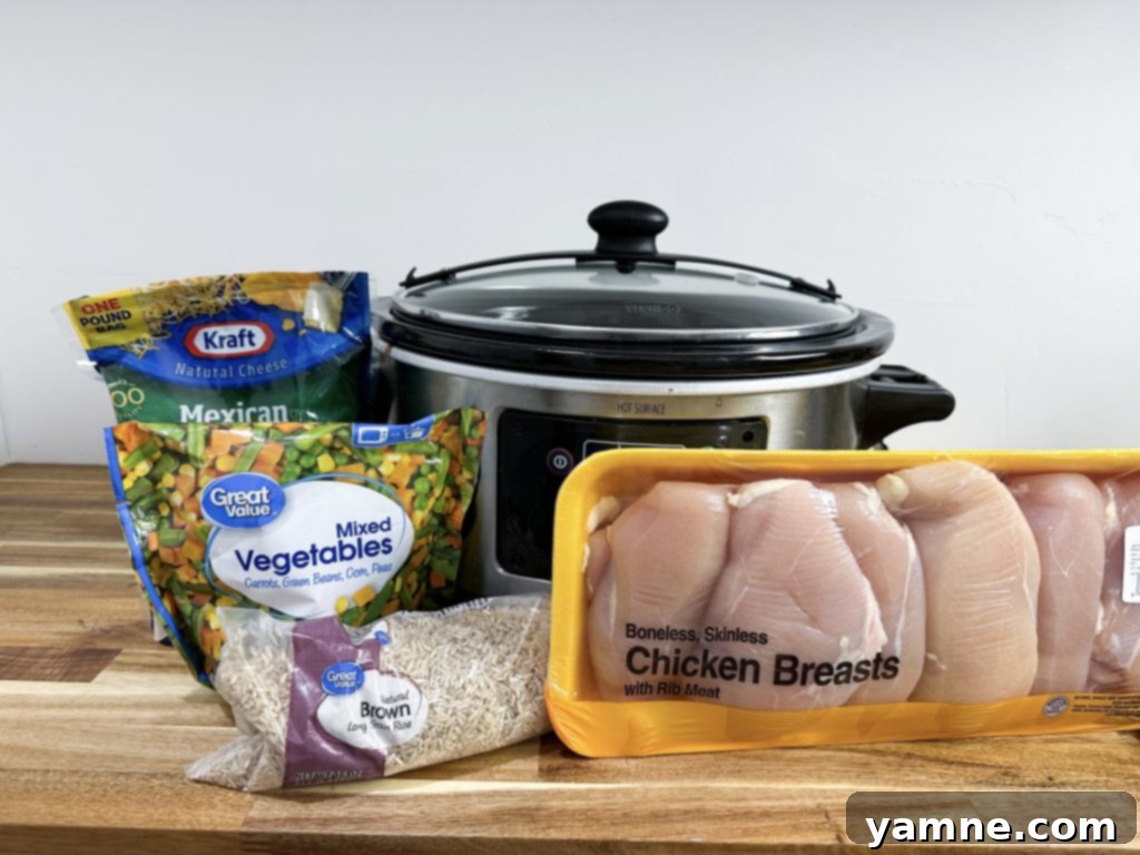 Easy Slow Cooker Chicken, Vegetables, and Rice