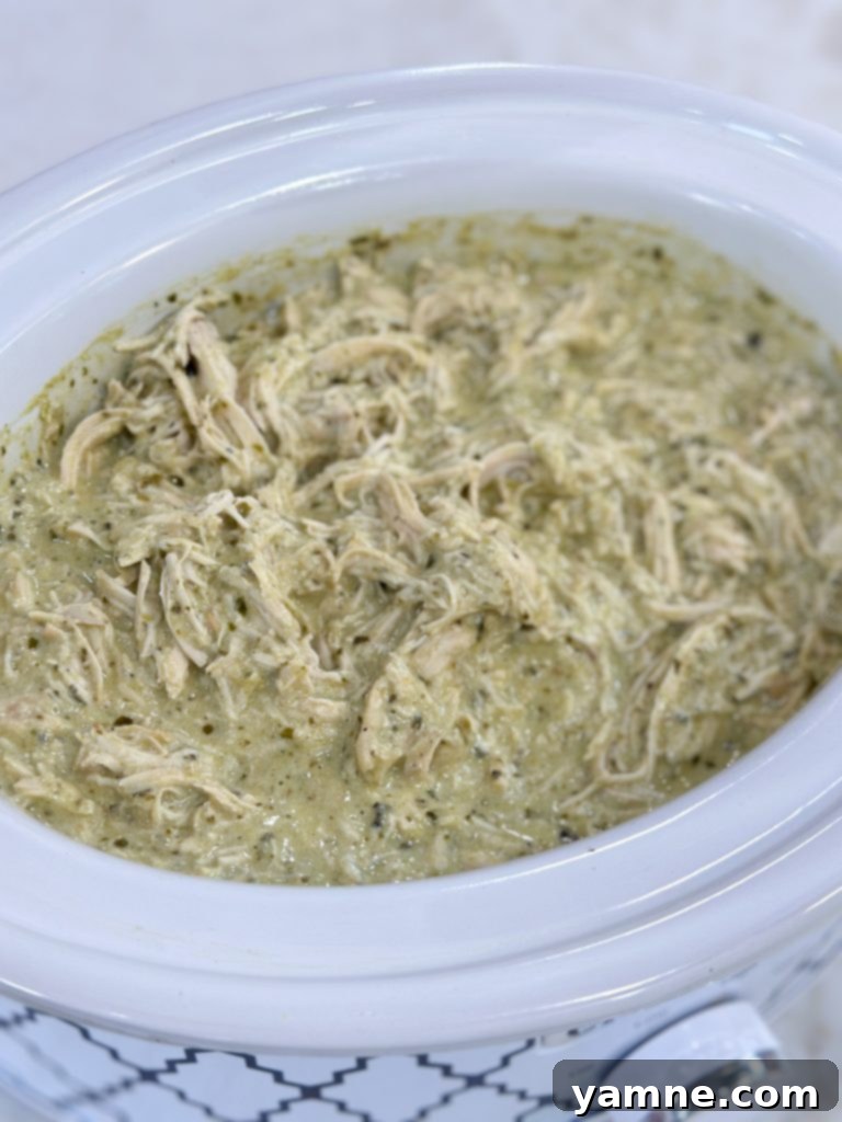 easy slow cooker pesto chicken served