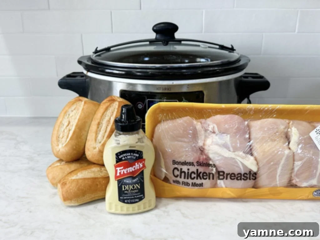 Simple ingredients for juicy slow cooker honey mustard chicken