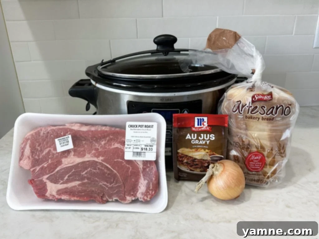 Ingredients for Slow Cooker French Dip Roast Sandwiches