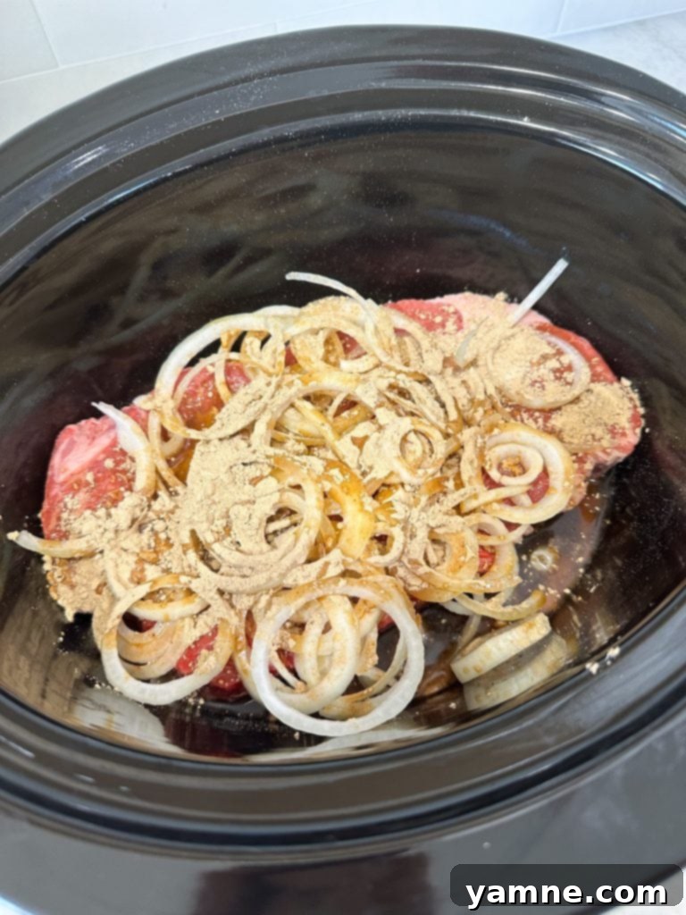 Preparing the Slow Cooker French Dip Roast