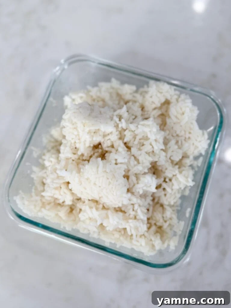 Cold leftover rice, ideal for fried rice