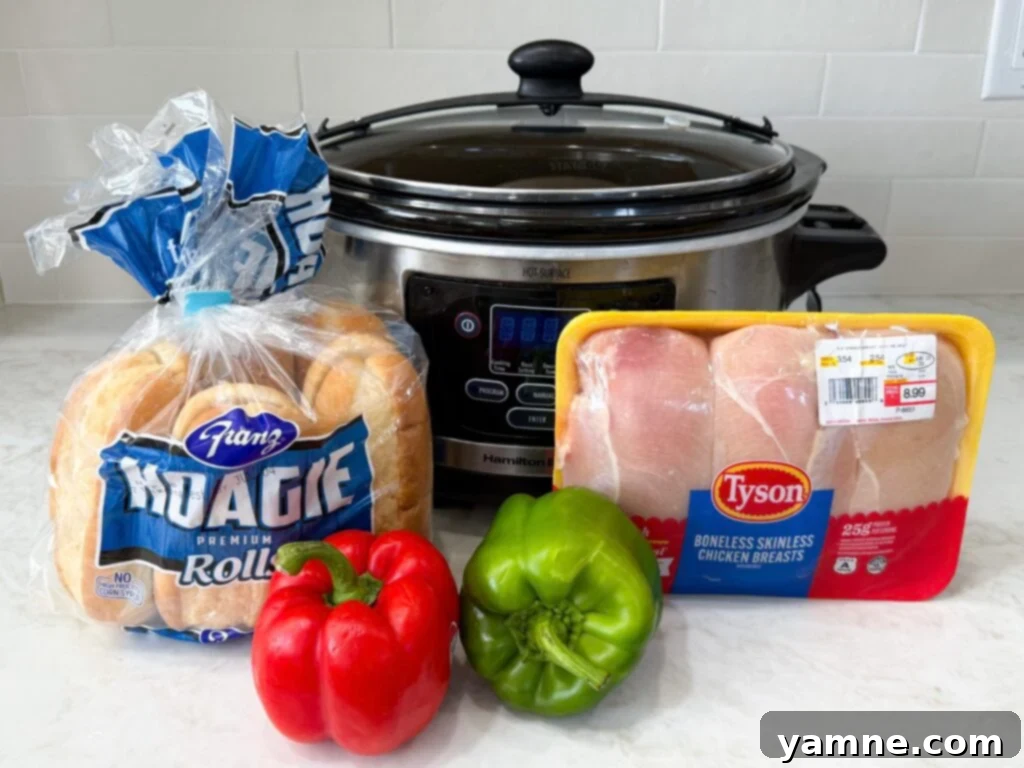 Crockpot Chicken Philly Cheesesteak Sandwiches Ingredients – everything you need for a delicious twist on a classic