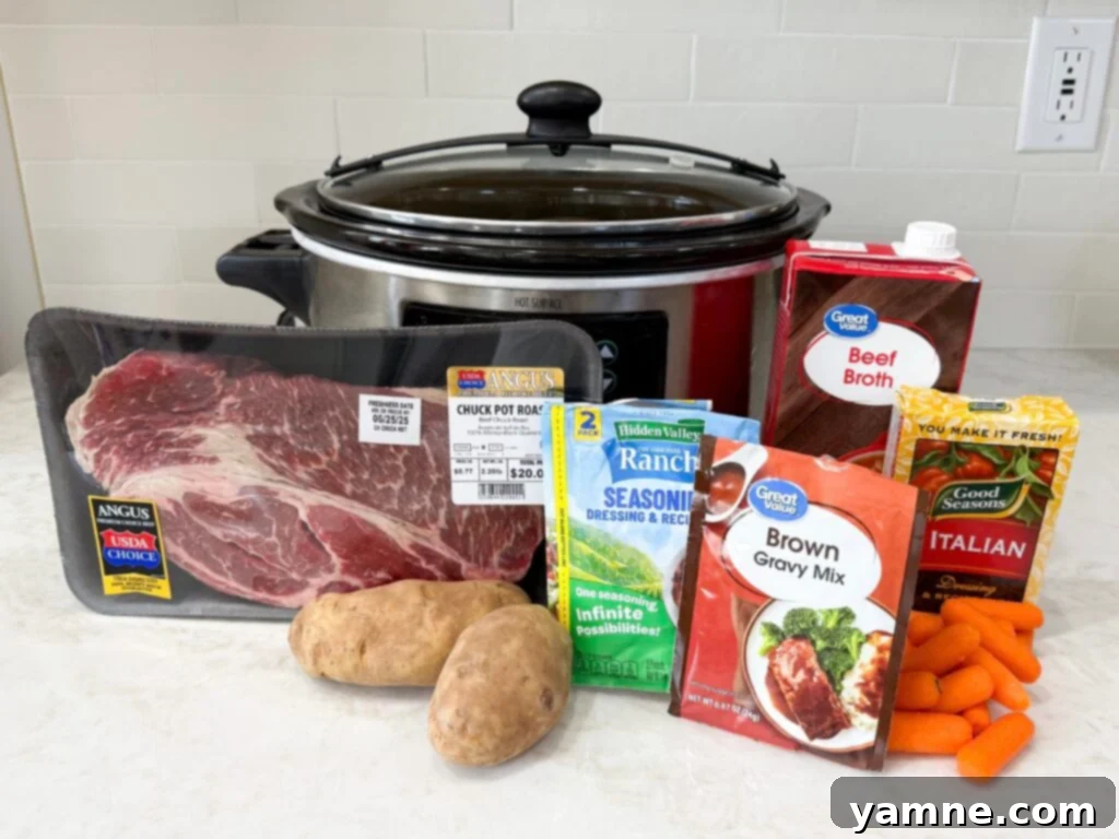 Ingredients for Pot Roast Slow Cooker – fresh vegetables and tender meat for a classic family dinner