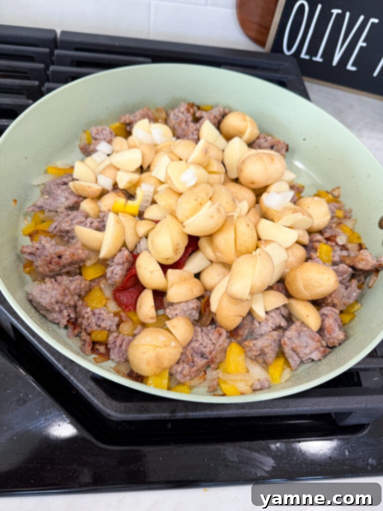 Add potatoes to the skillet dinner