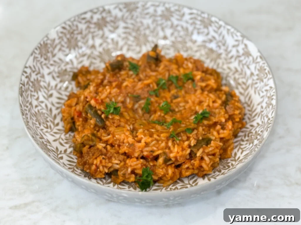 Burger Rice Skillet with ground turkey, rice, and vegetables