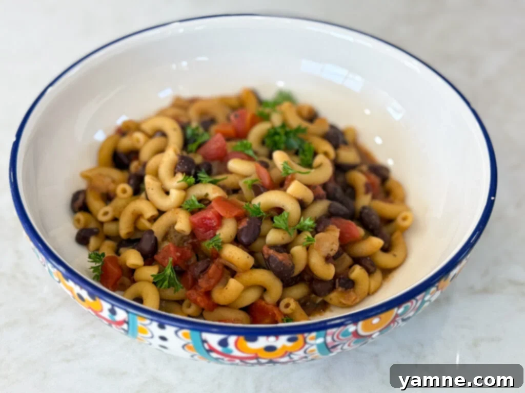 Black Bean Pasta Skillet, a vegetarian budget meal