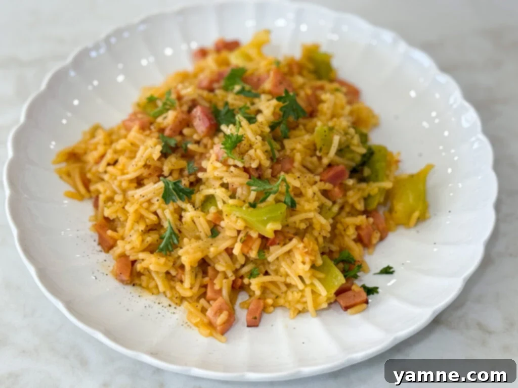 Broccoli Rice Ham Skillet, a cheesy budget-friendly meal