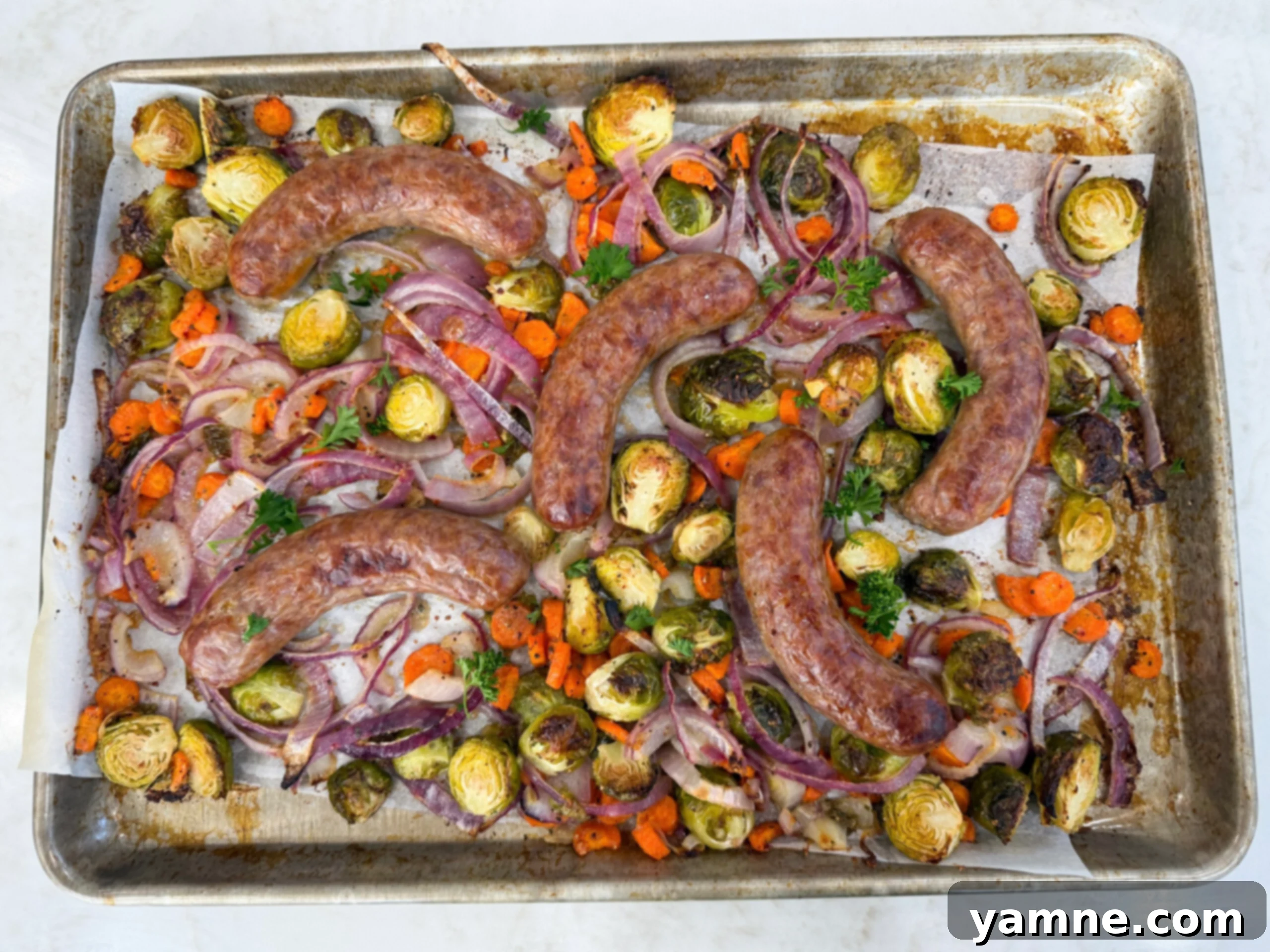easy sheet pan Italian sausages and veggies