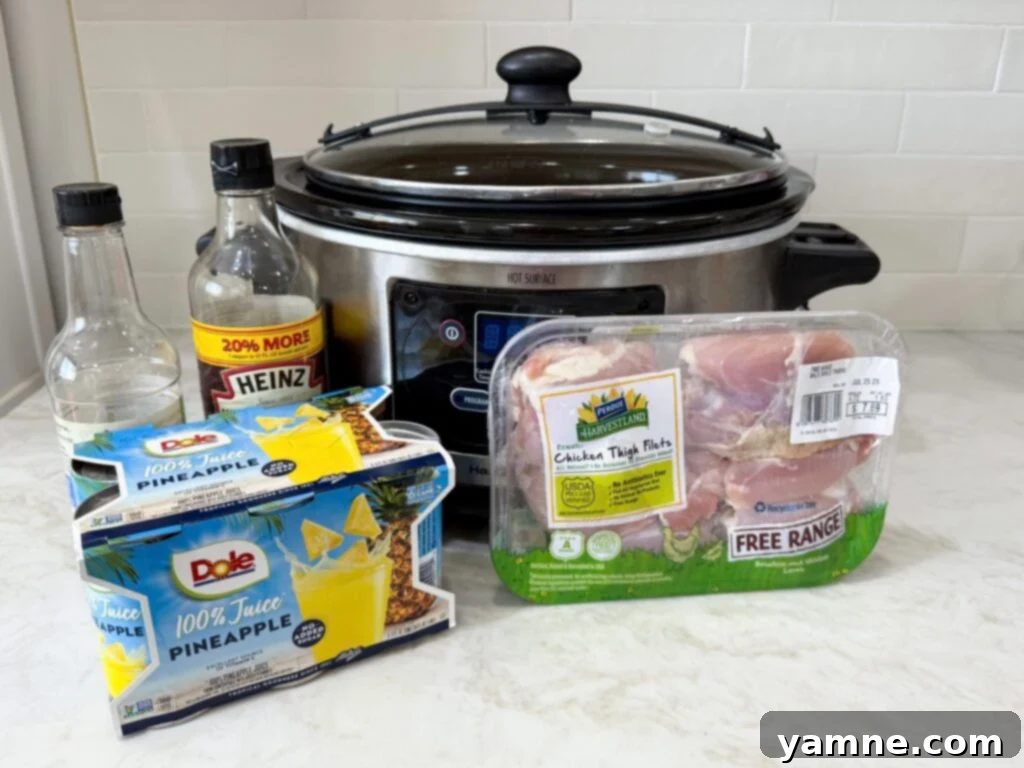 Slow cooker with raw chicken and pineapple juice