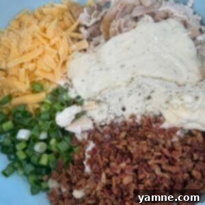 chicken bacon ranch ingredients in mixing bowl
