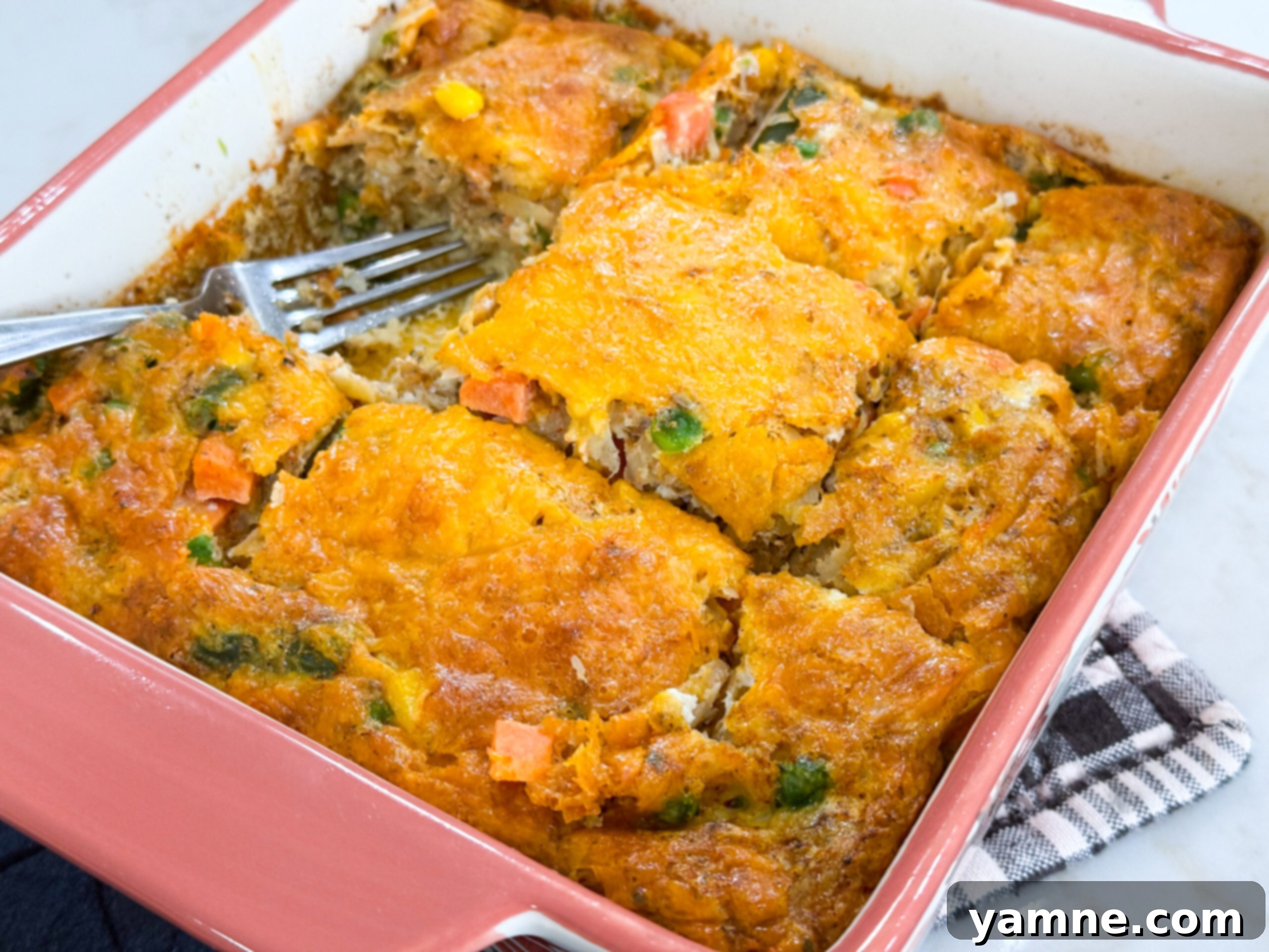 Egg frittata in a casserole dish ready to be served.