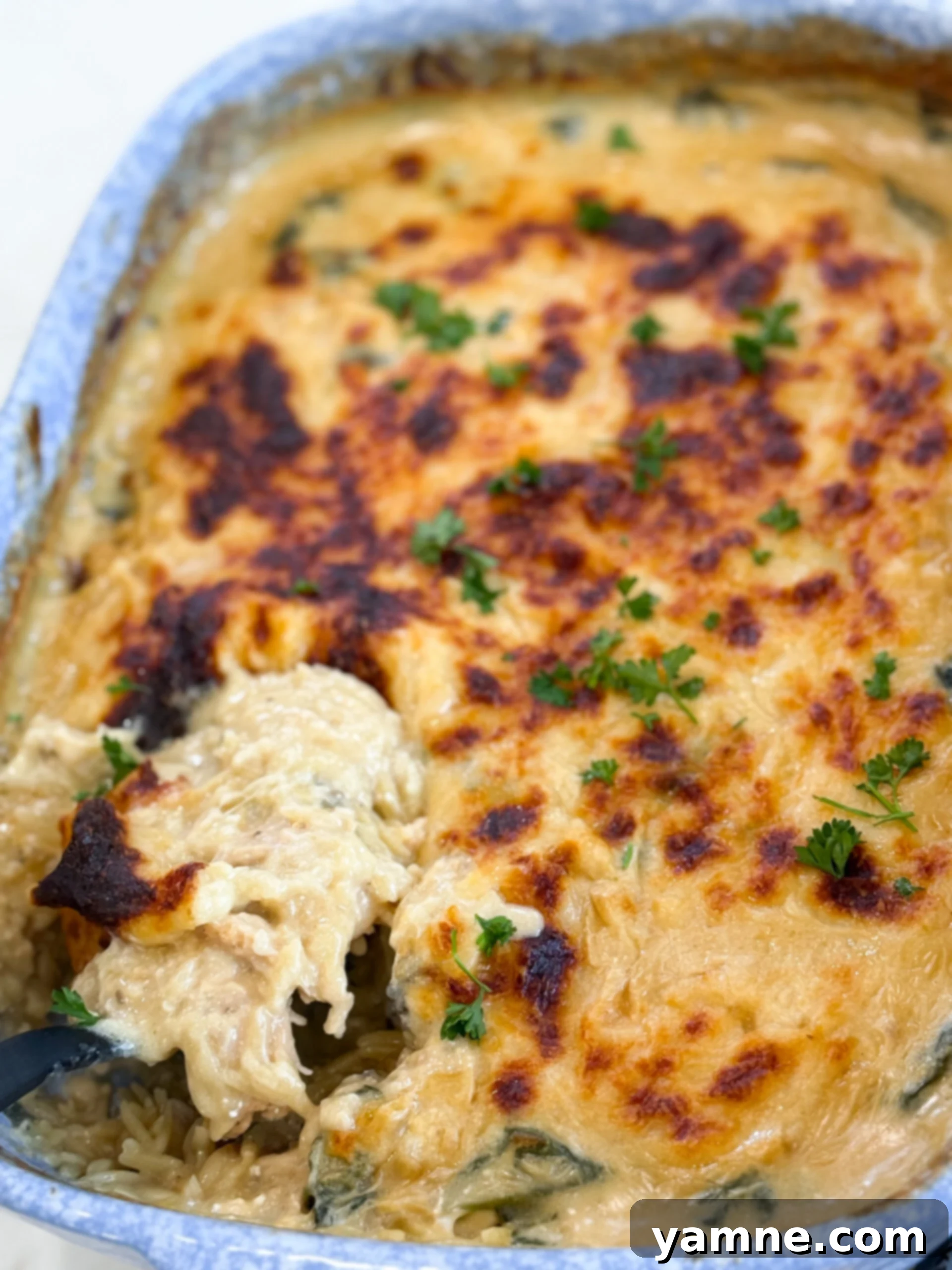 Finished Spinach Chicken Orzo Casserole