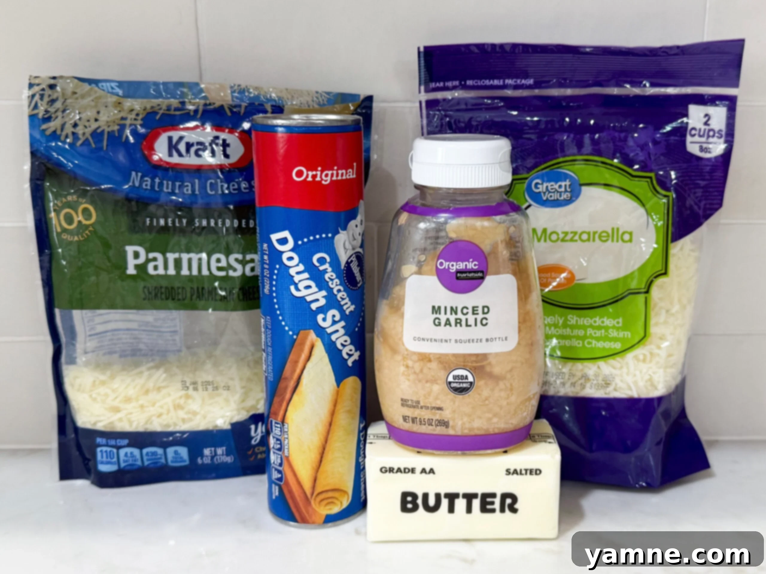 Cheesy Garlic Bread ingredients laid out