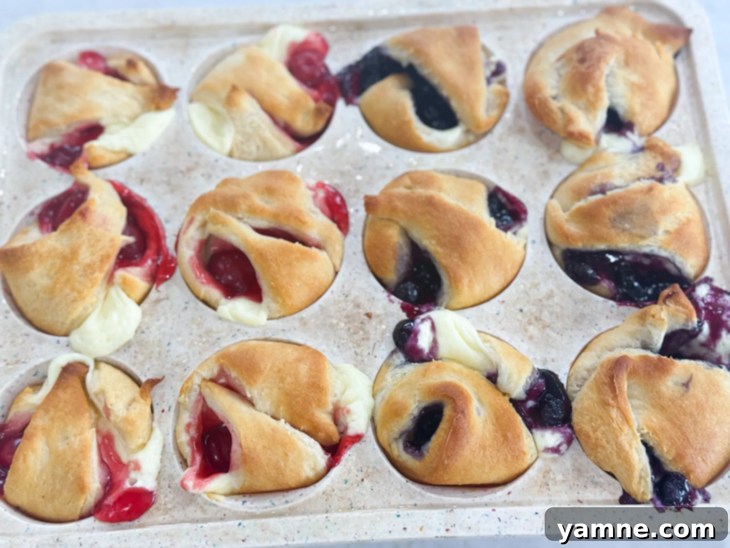Golden mini cheesecake pies topped with blueberry filling, perfectly baked and ready to serve.
