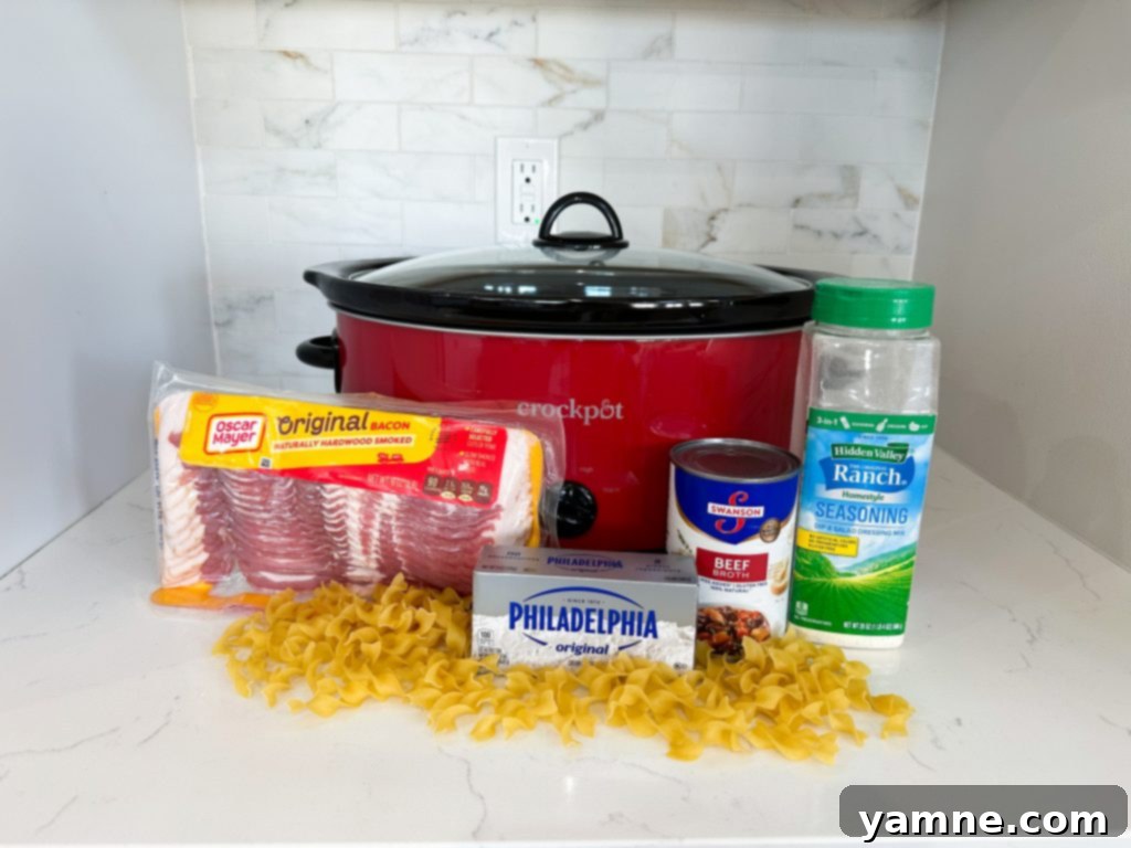 Slow cooker crack chicken dinner ingredients laid out