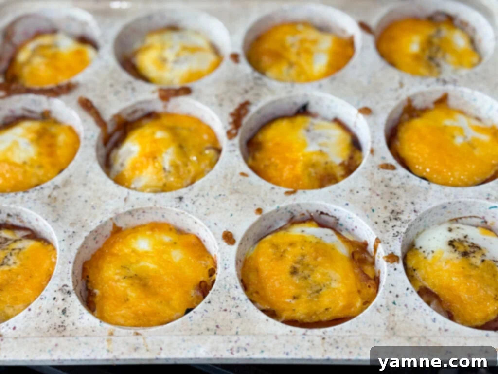 Easy Ham and Egg Breakfast bites being assembled in a muffin tin