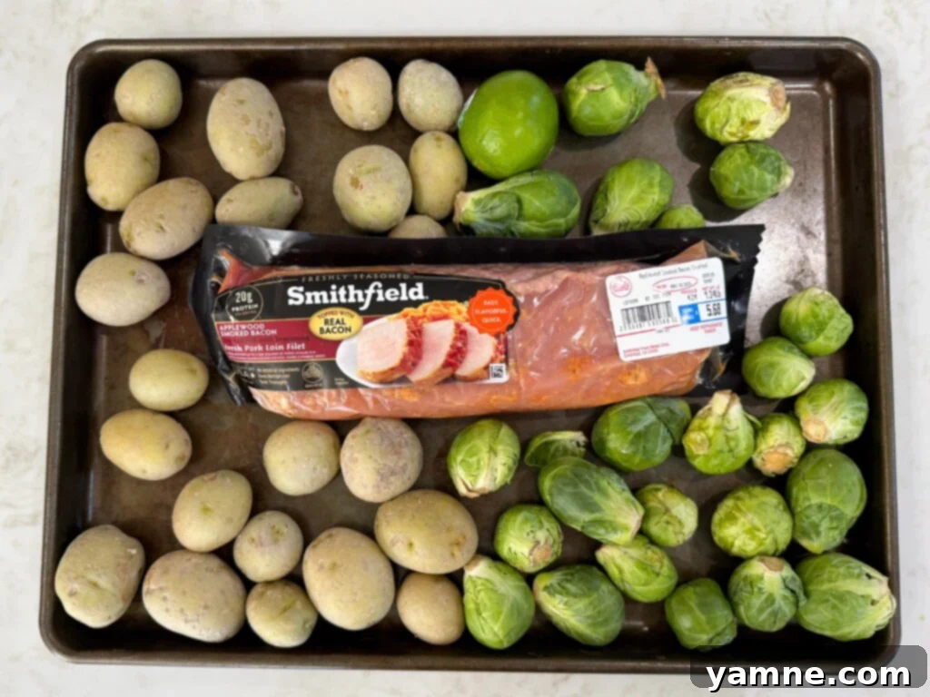 sheet pan pork tenderloin ingredients laid out