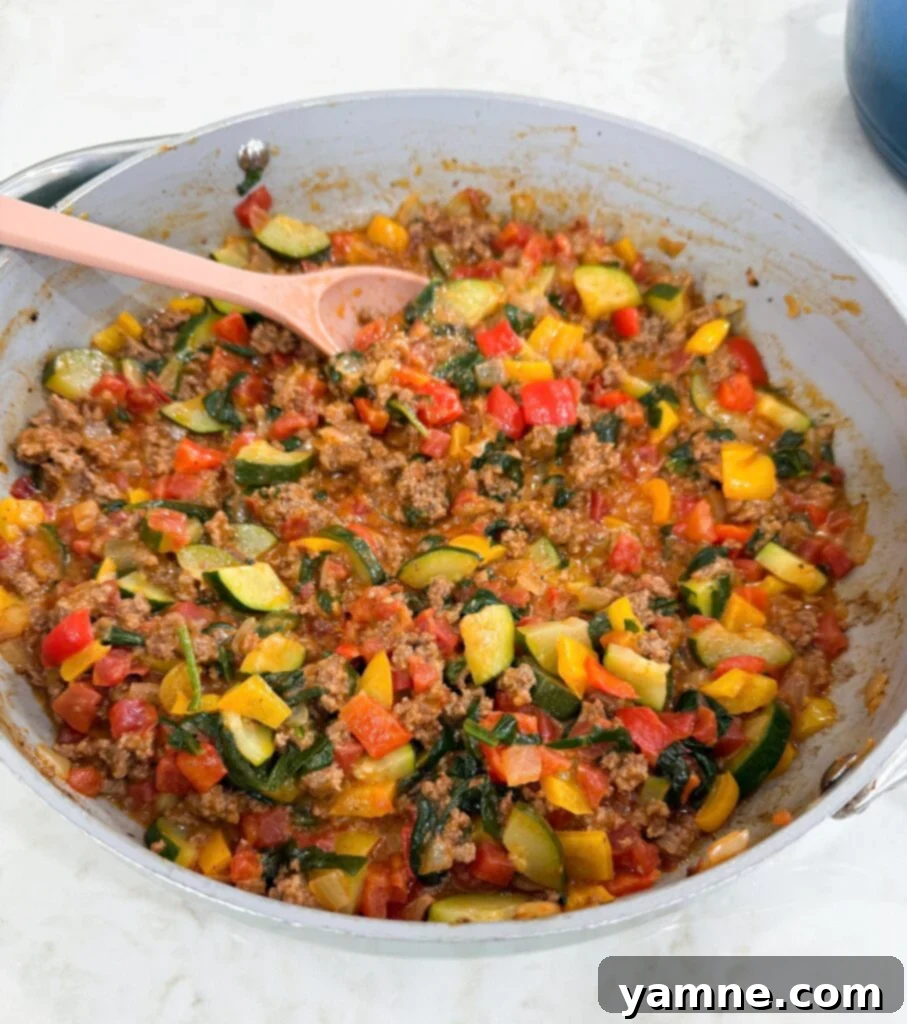 taco skillet with wilted greens
