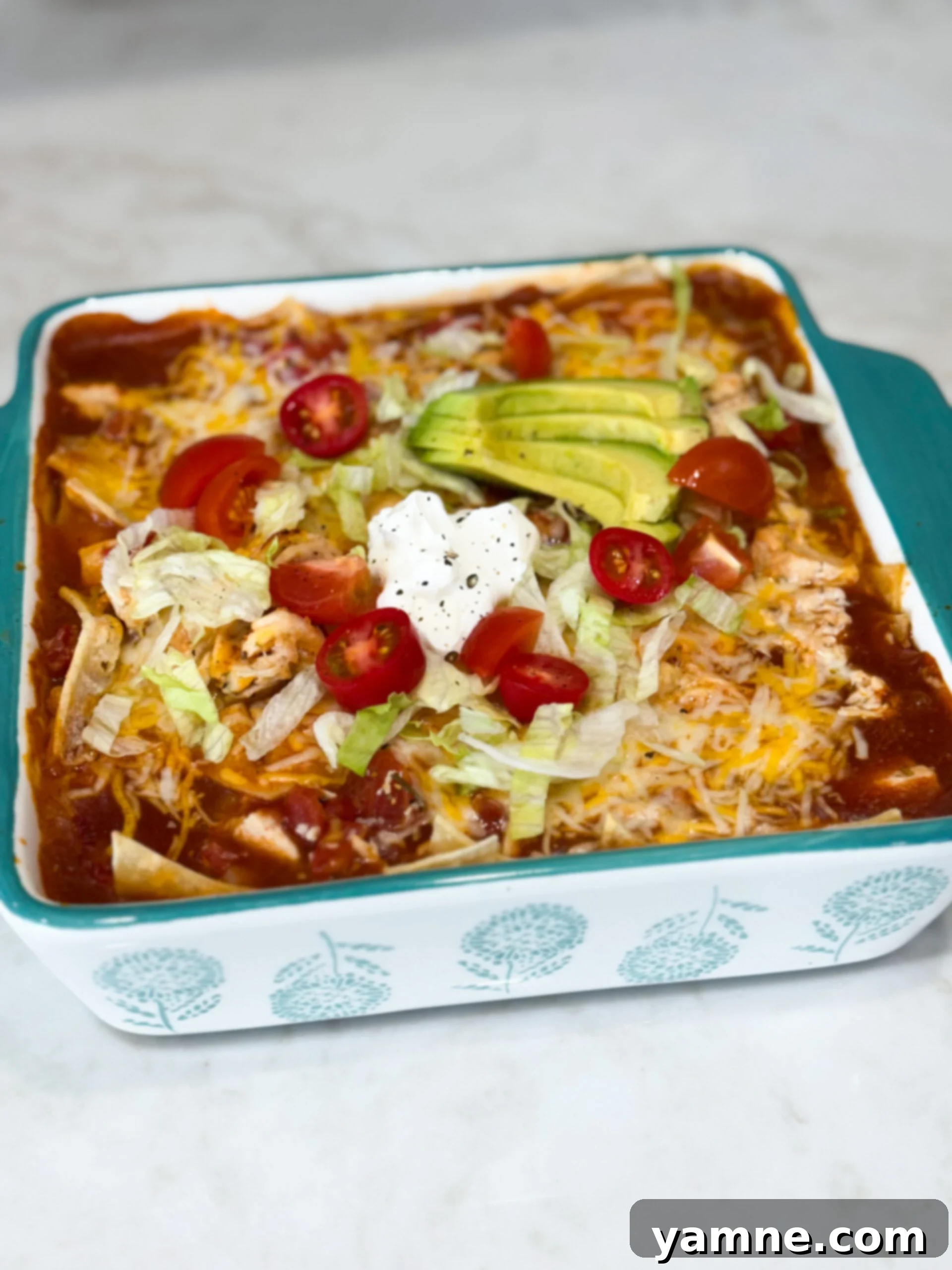 Cheesy Red Chili Chicken Enchiladas after baking