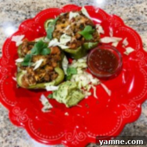 Delicious Taco Stuffed Peppers baked in a dish, ready to serve.