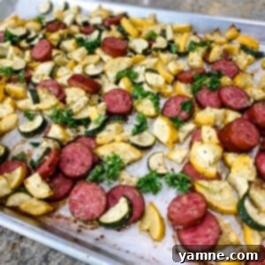 One Pan Sausage and Roasted Veggies 2 Sheet Pan Sausage and Vegetables cooked to perfection