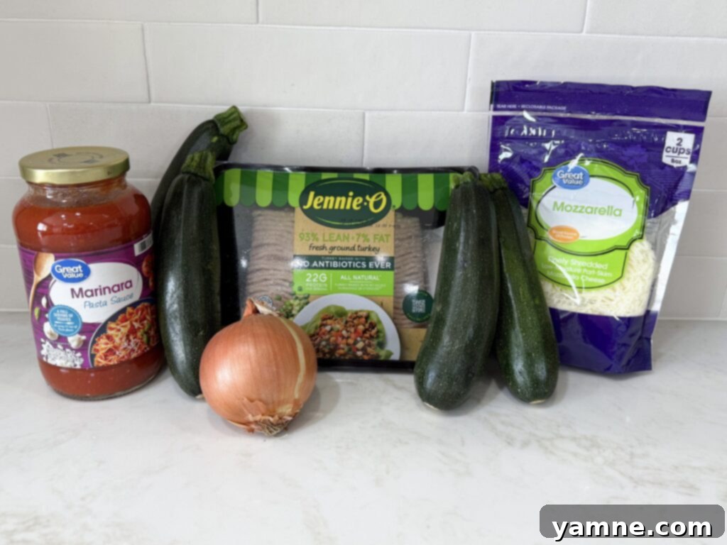 Savory Turkey Zucchini Bake 3 ingredients for Turkey zucchini boats