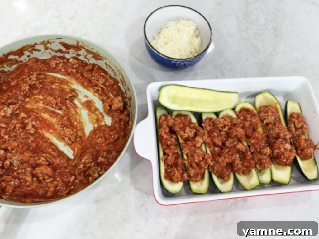 Savory Turkey Zucchini Bake 8 loading zucchini boats