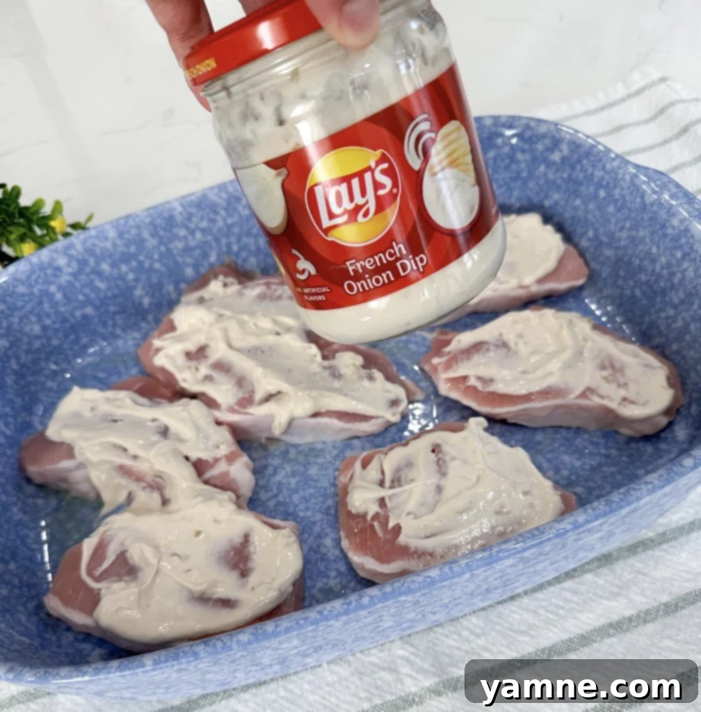 French Onion Pork Chops in Baking Dish