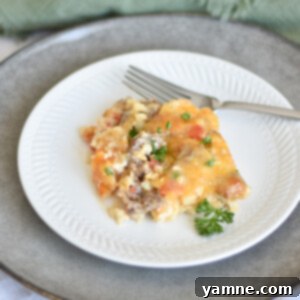 Hearty Sausage Casserole with Cauliflower Rice in a baking dish