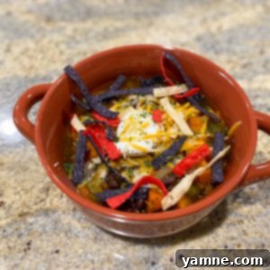 A steaming bowl of vibrant slow cooker vegetarian chili, garnished with fresh cilantro, ready to be served.