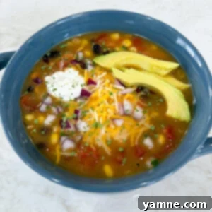 A bowl of 8 Can Chicken Taco Soup