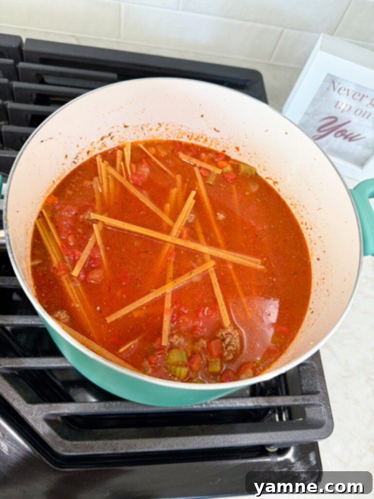 Simmering the bolognese