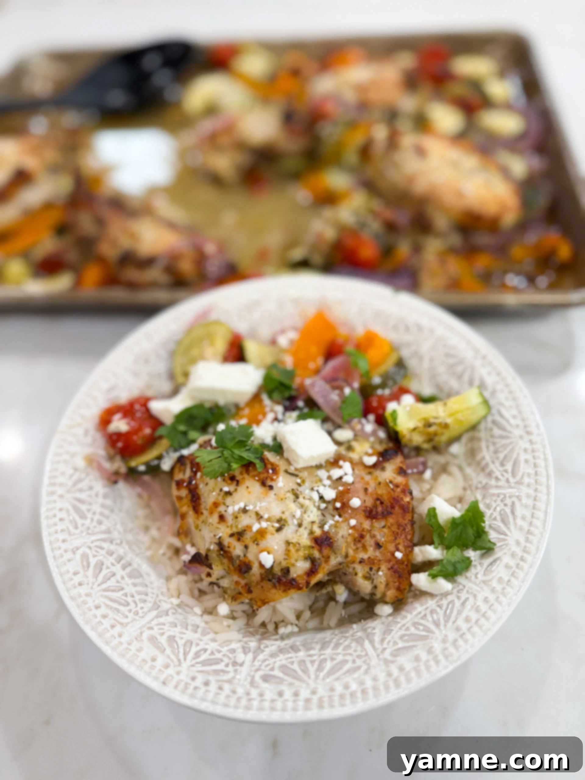 Greek chicken meal in a dish
