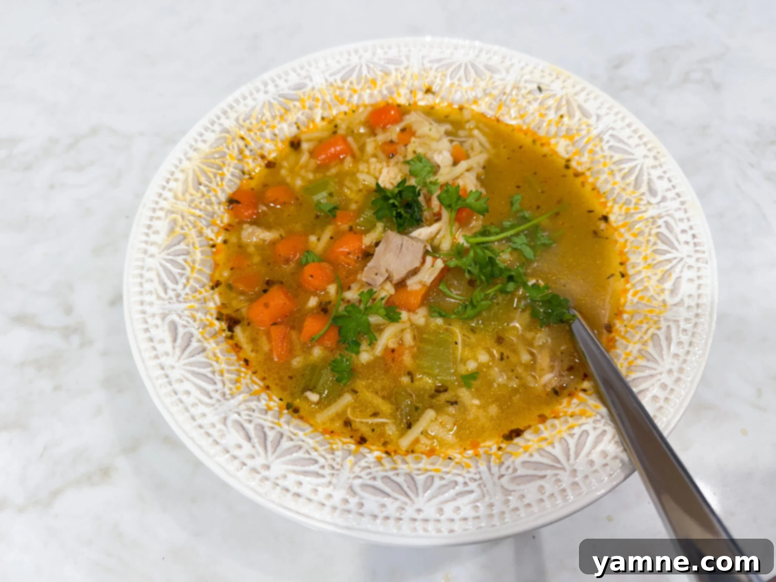 Chicken and rice soup made with Rice-A-Roni, carrots, celery, and shredded chicken. A simple chicken and rice soup using Rice-A-Roni for an easy, budget-friendly meal.